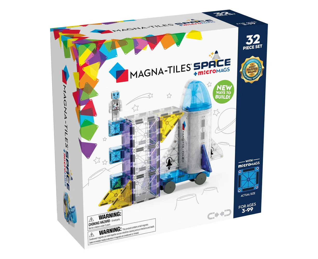 32pc Magna-Tiles Space + microMAGS Set Kids/Child Magnetic Building Toy 3y+