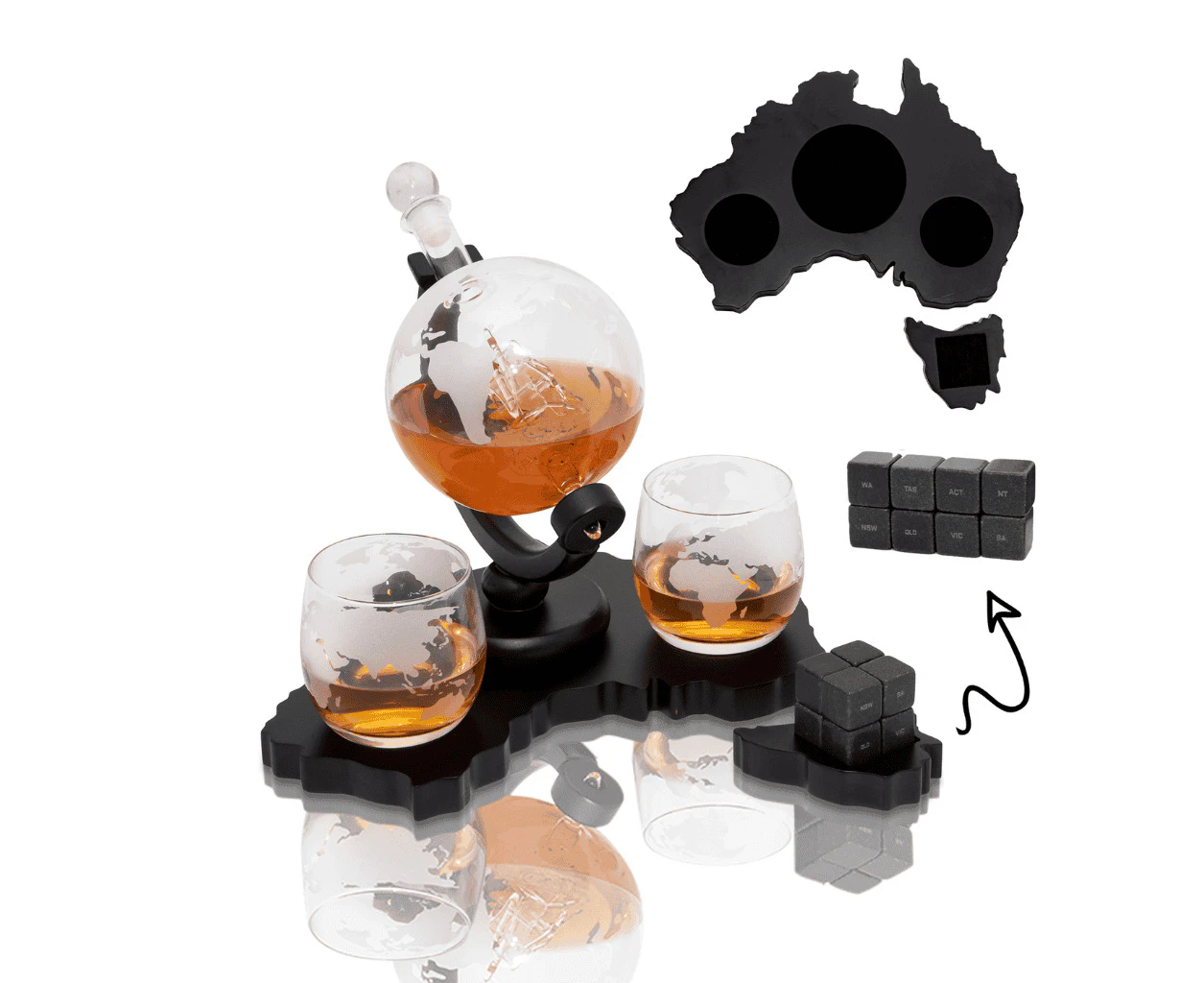 Don Vassie's Limited Edition Whiskey Globe Decanter Set Australia Map- Exclusive Decanter and Whisky Set in Australia