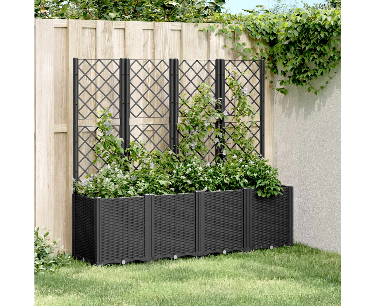 Garden Planter with Trellis Black 160x40x140 cm PP