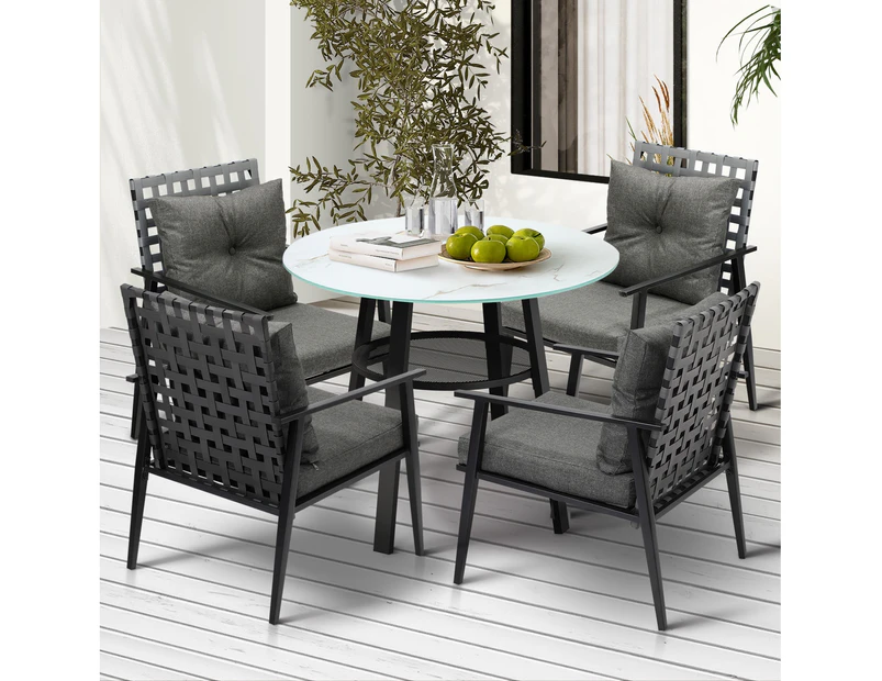 Livsip Outdoor Dining Set 4 Seater Patio Furniture Rattan Armchair Glass Table