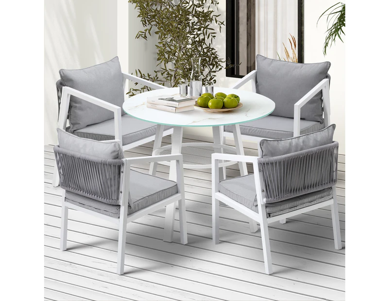 Livsip Outdoor Dining Setting Lounge Chair Patio Furniture Bistro Set 5PCS White