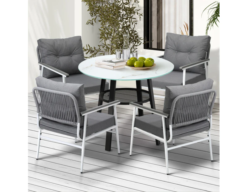 Livsip Outdoor Dining Set Patio Furniture 4 Seater Marble Tempered Glass Table