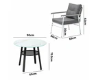 Livsip Outdoor Dining Set Patio Furniture 2 Seater Marble Tempered Glass Table