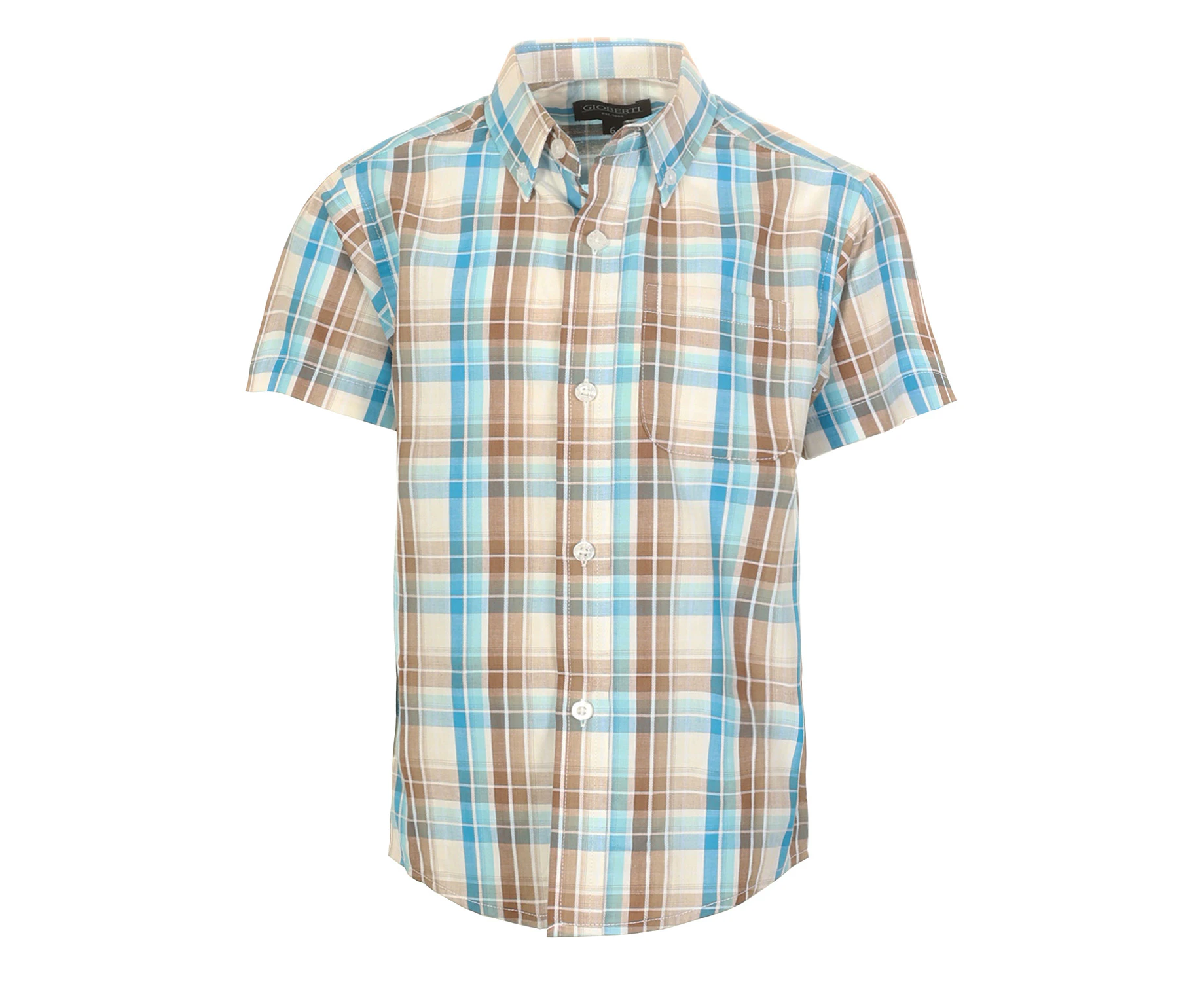 Gioberti Boys Casual Plaid Checked Short Sleeve Button Down Shirt