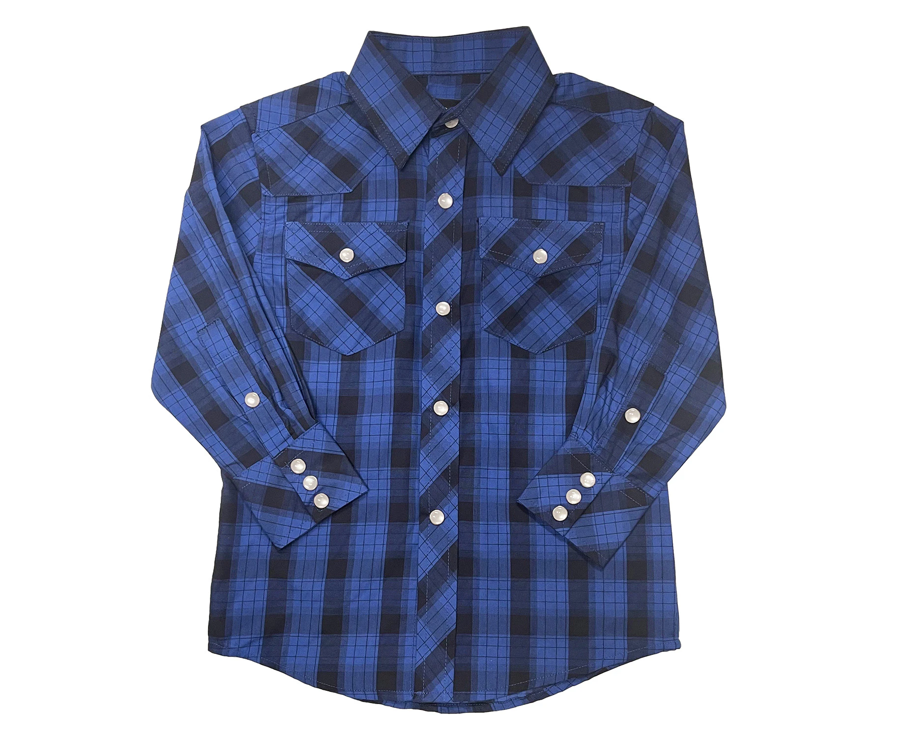 Gioberti Boys Casual Western Plaid Long Sleeve Pearl Snaps Shirt