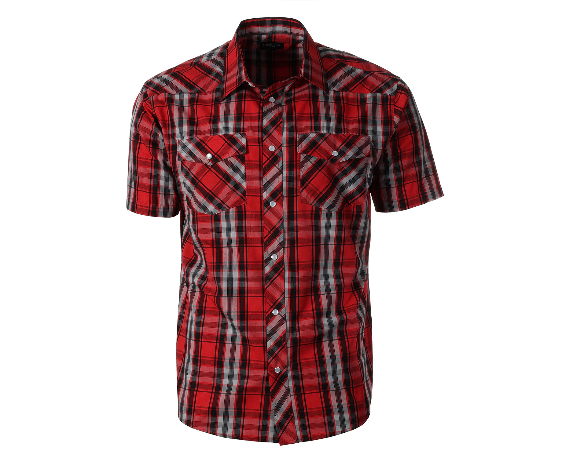 Gioberti Men's Short Sleeve Plaid Western Shirt W/ Pearl Snap-on Buttons