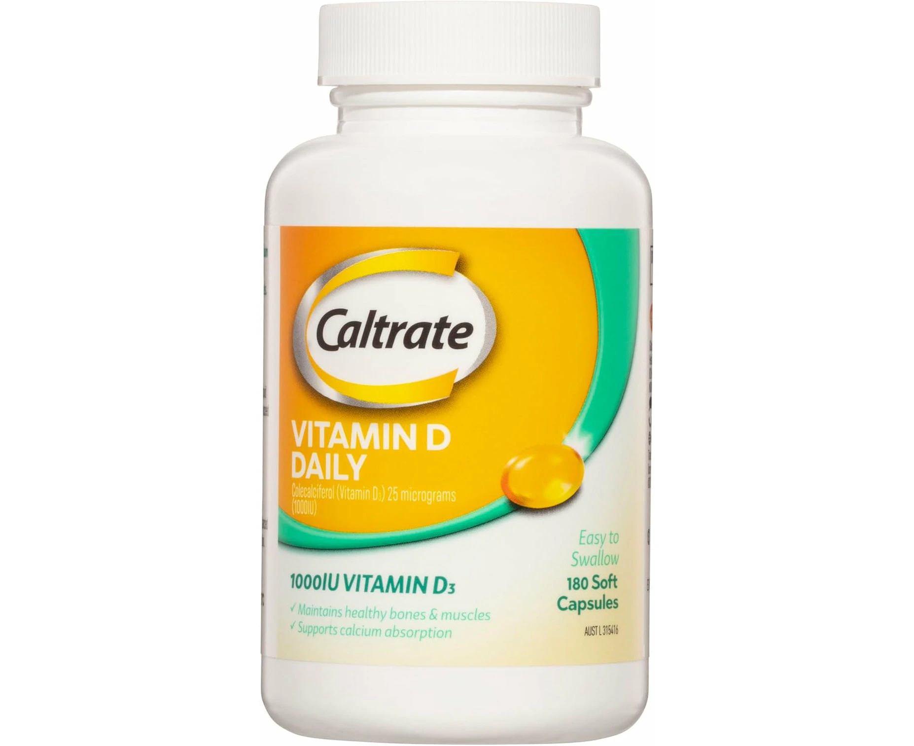 Caltrate Vitamin D Daily, 1000IU of Vitamin D3, 180 Soft Capsules