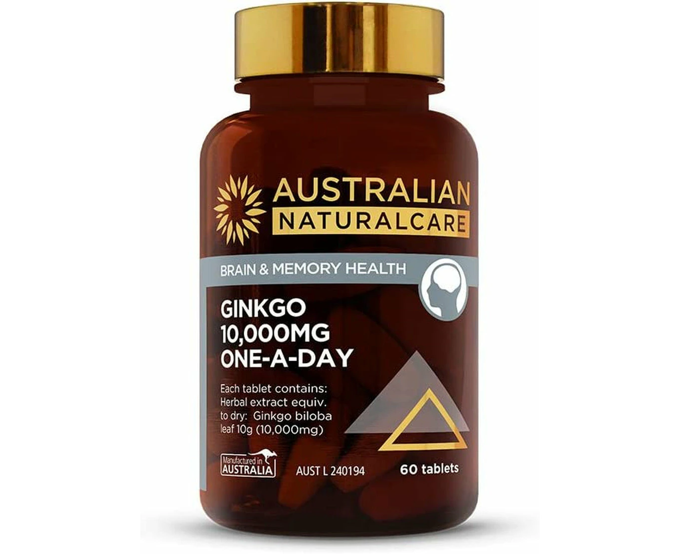 Australian NaturalCare - Memory Support - Ginkgo 10,000mg One-A-Day Tablets (60 Count)