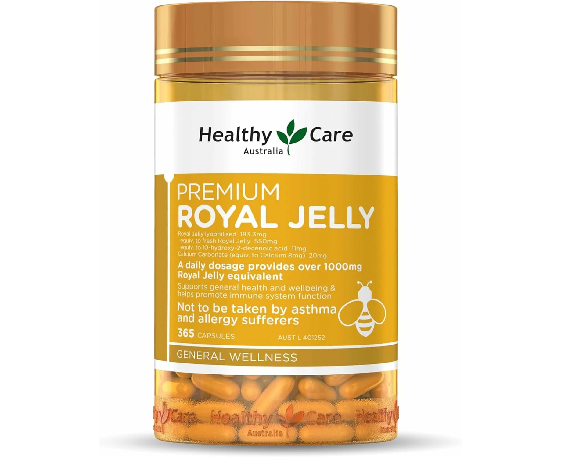 Healthy Care Royal Jelly Capsules - Supplement for Enhanced Immune Support and Vitality - Premium Quality Dietary Supplement - 365 Capsules - 1000 mg