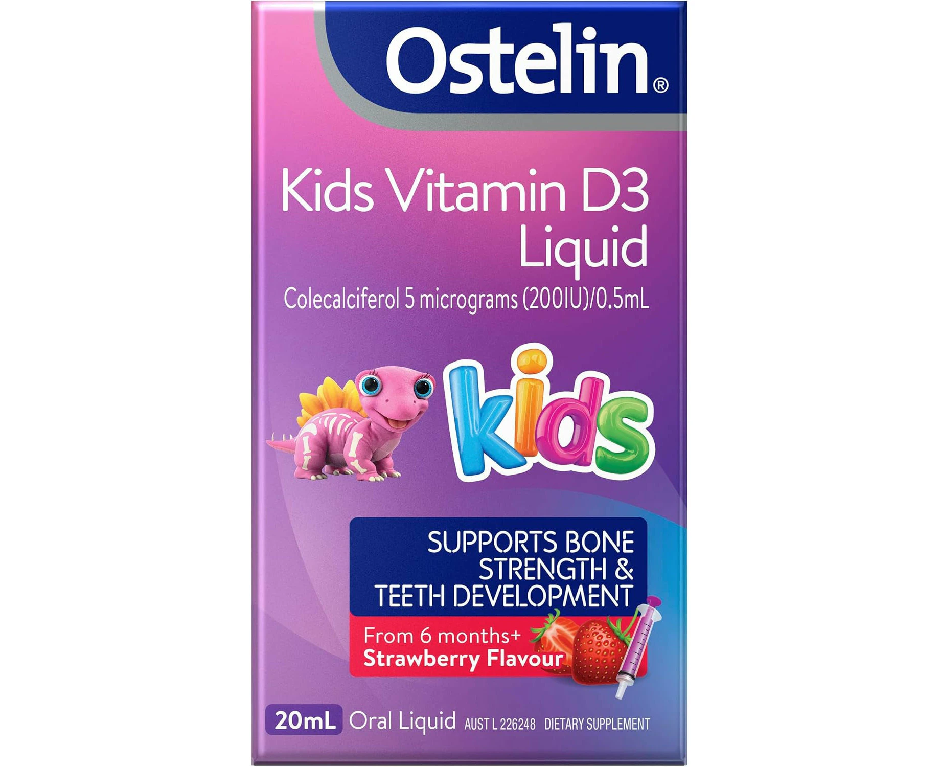 Ostelin Kids Vitamin D3 Liquid 20mL - Vitamin D Supports Bone Strength, Healthy Immune System & Muscle Function - Aids B | Daily Support