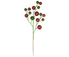 Shiny Lime & Red Glitter Bauble Cluster Christmas Spray Long Stem - 19cm Wide