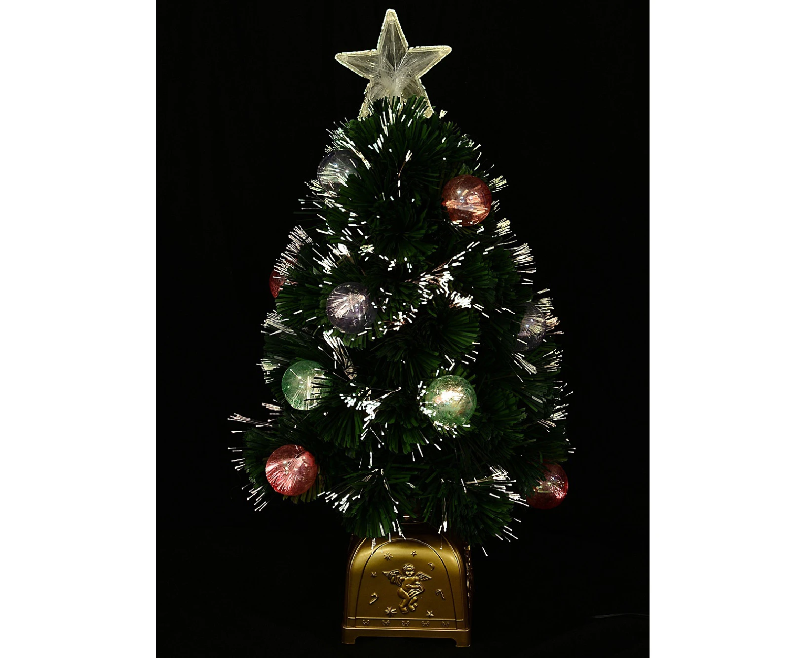 Multi Colour Fibre Optic Christmas Tree With 12 Baubles & 60 Tips - 66cm