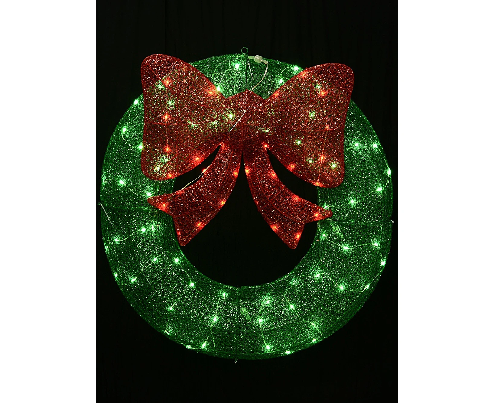 Green & Red With Twinkle LED 3D Mesh Wreath & Bow Light Display - 92cm