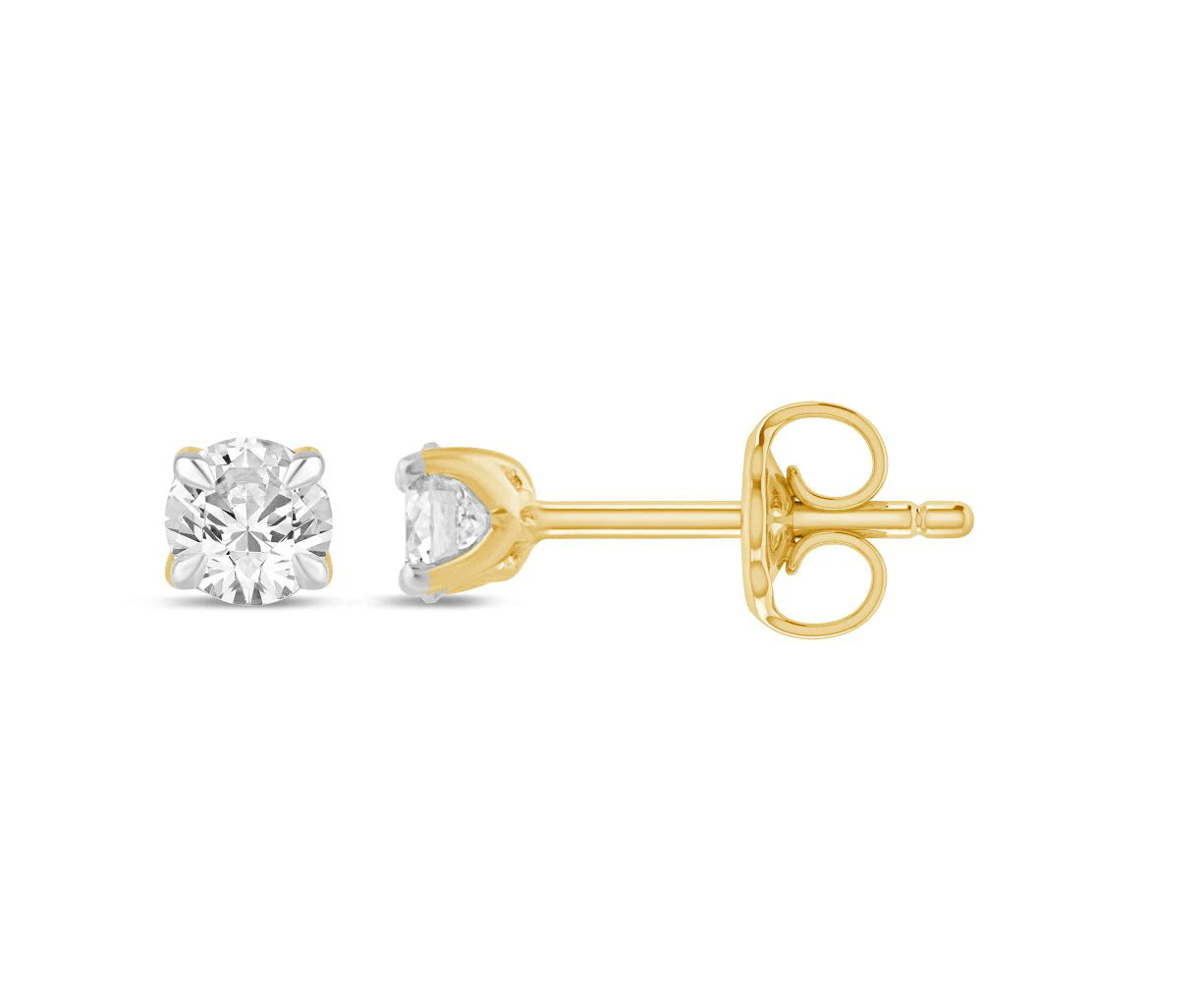 Bevilles Solitaire Stud Earrings with 0.10ct of Laboratory Grown Diamonds in 9ct Yellow Gold