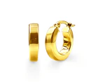 Bevilles 9ct Yellow Gold Silver Infused Small Flat Tube Edged Hoop Earrings