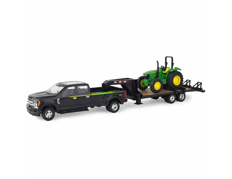 John Deere - 1:32 Scale 5075e Tractor W/ Ford F-350 Pickup And 5th Wheel Trailer - Tomy