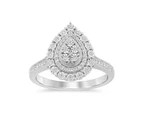 Bevilles Jewellers Pear Halo Ring with 0.15ct of Diamonds in Sterling Silver