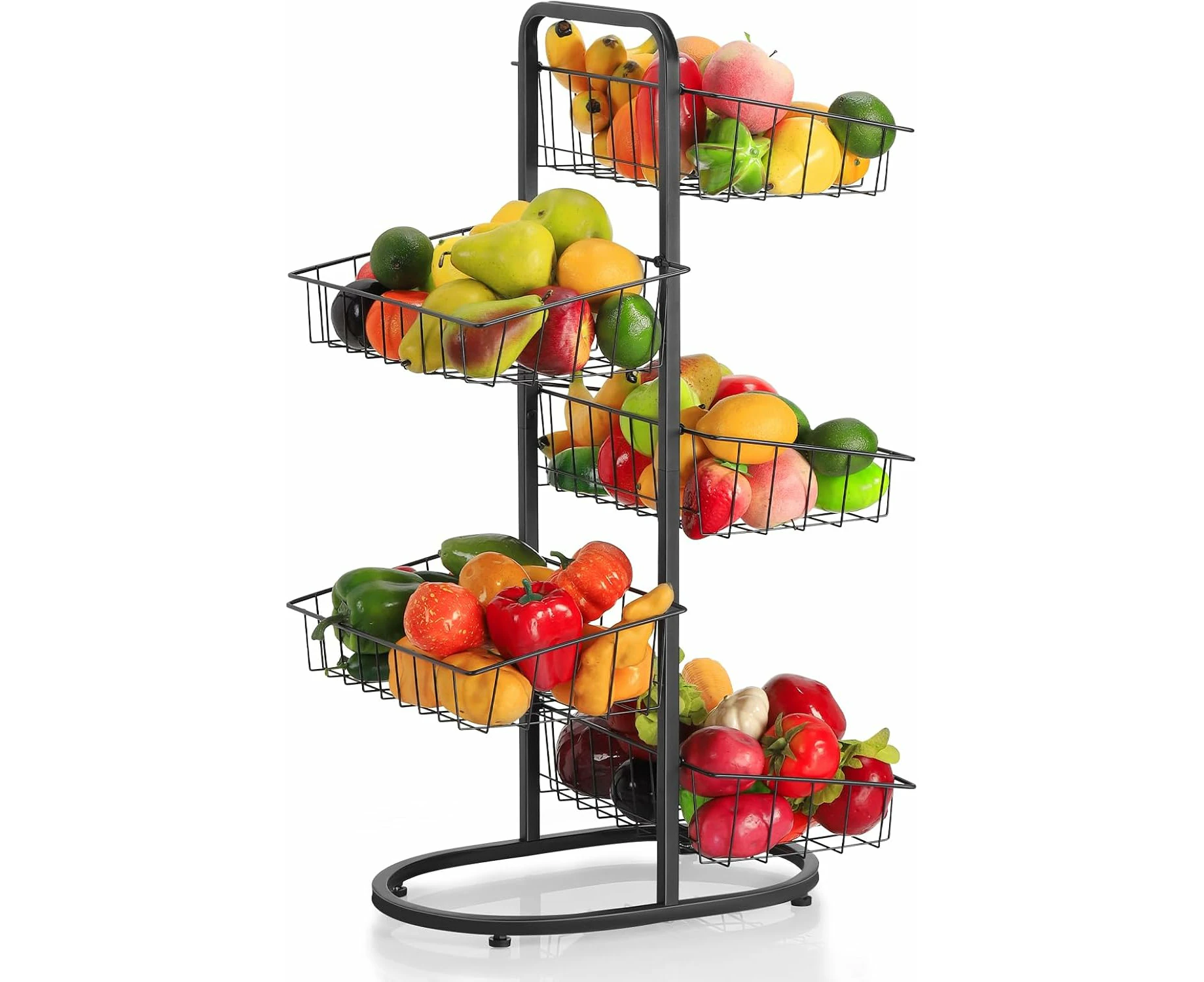 CADUKE 5 Tier Fruit Vegetable Basket for Kitchen Storage Metal Wire Basket Stand Fruits Rack for Potato Vegetables Toiletries Large Capacity 5 Bask