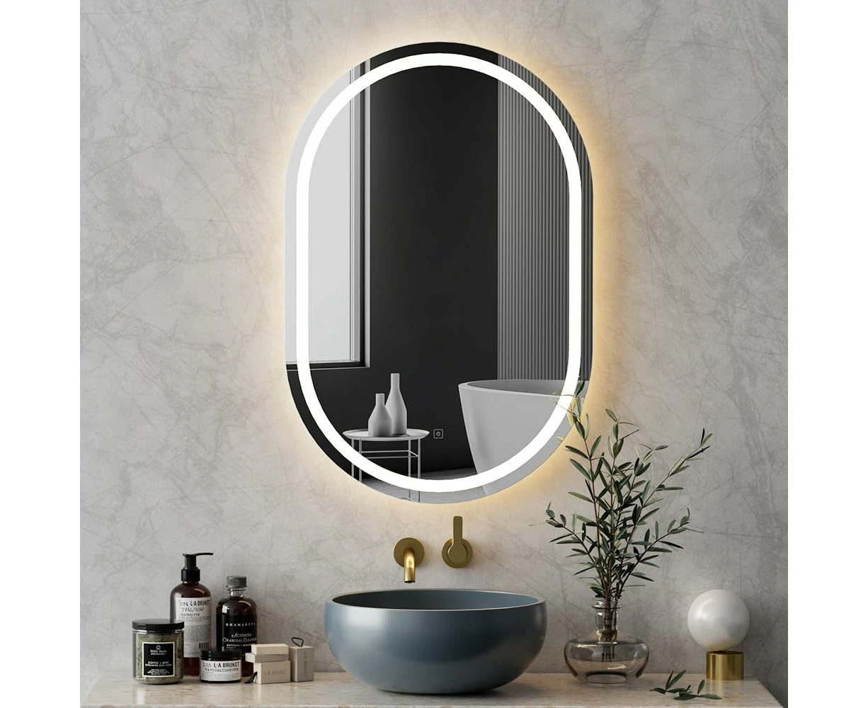 LED Wall Mirror, 50 x 75cm Glass Frame Vanity Makeup Shower Bathroom Make up Mirrors with Light Wall-Mounted Decorative Hanging Room Decor for Home