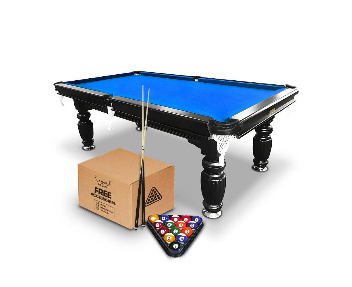 A Man & His Cave Classic 7ft Slate Pool/Billiards Table/Ball Set Black/Blue Felt