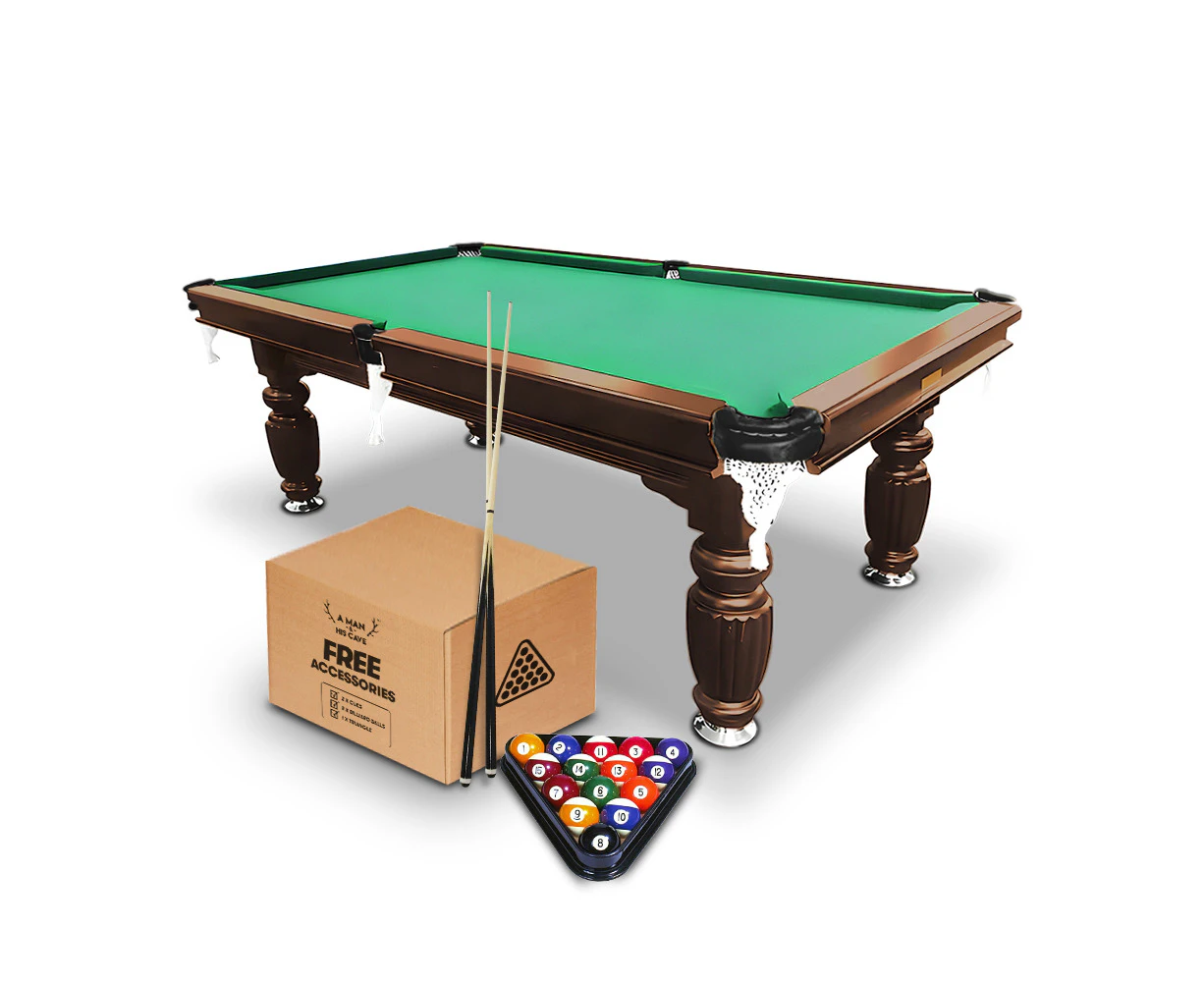 A Man & His Cave Classic 8ft Slate Pool/Billiards Table/Balls Walnut/Green Felt