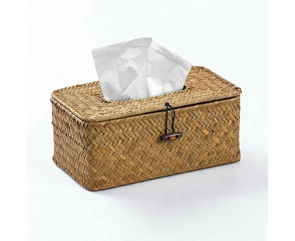 Handmade Bamboo Tissue Boxes Straw Woven Design for Kitchen,Bathroom,and Office (17x13x8 cm)