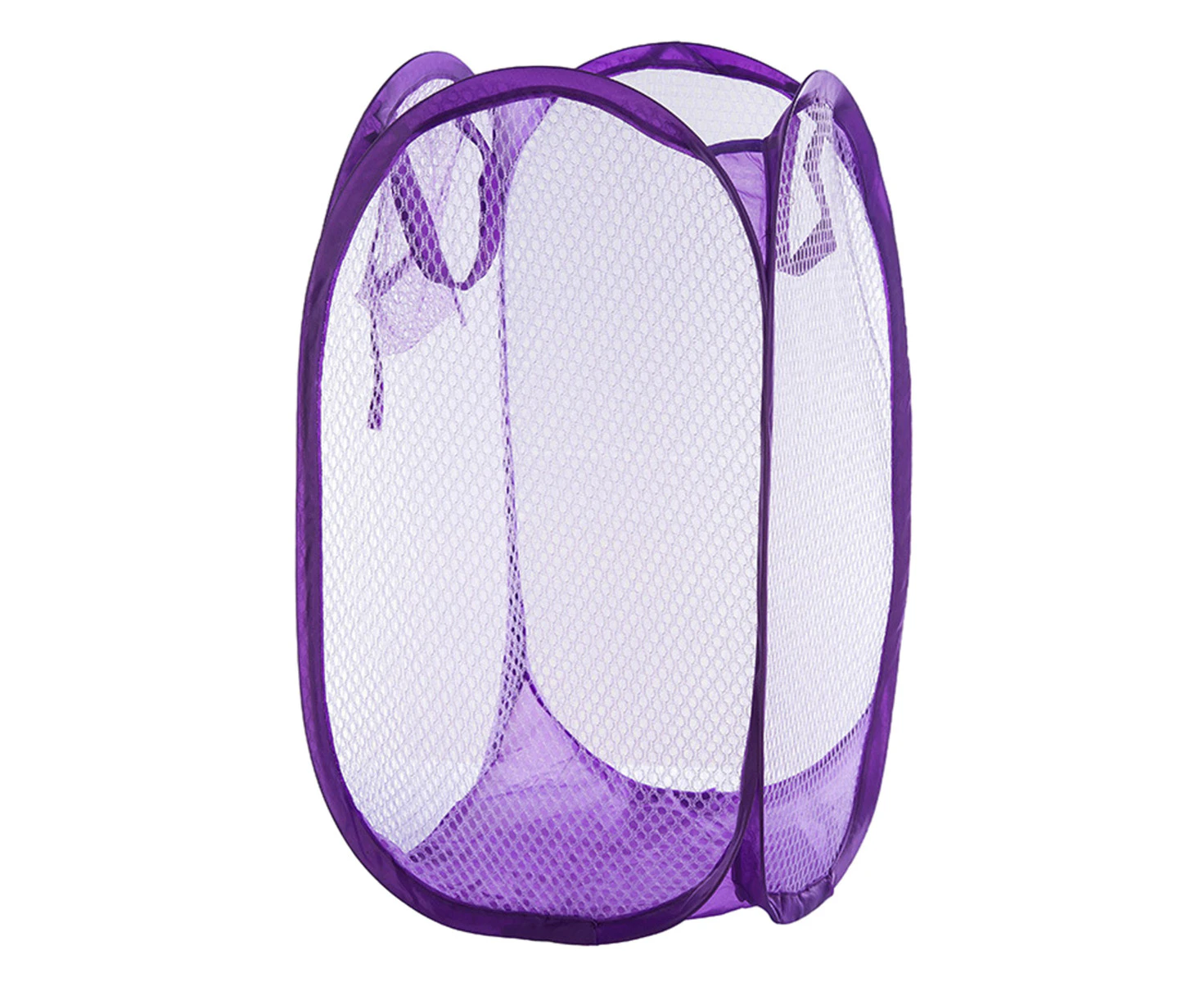 Purple Mesh Popup Laundry Hamper: Foldable Dirty Clothes Baskets (30 x 30 x 50 cm).