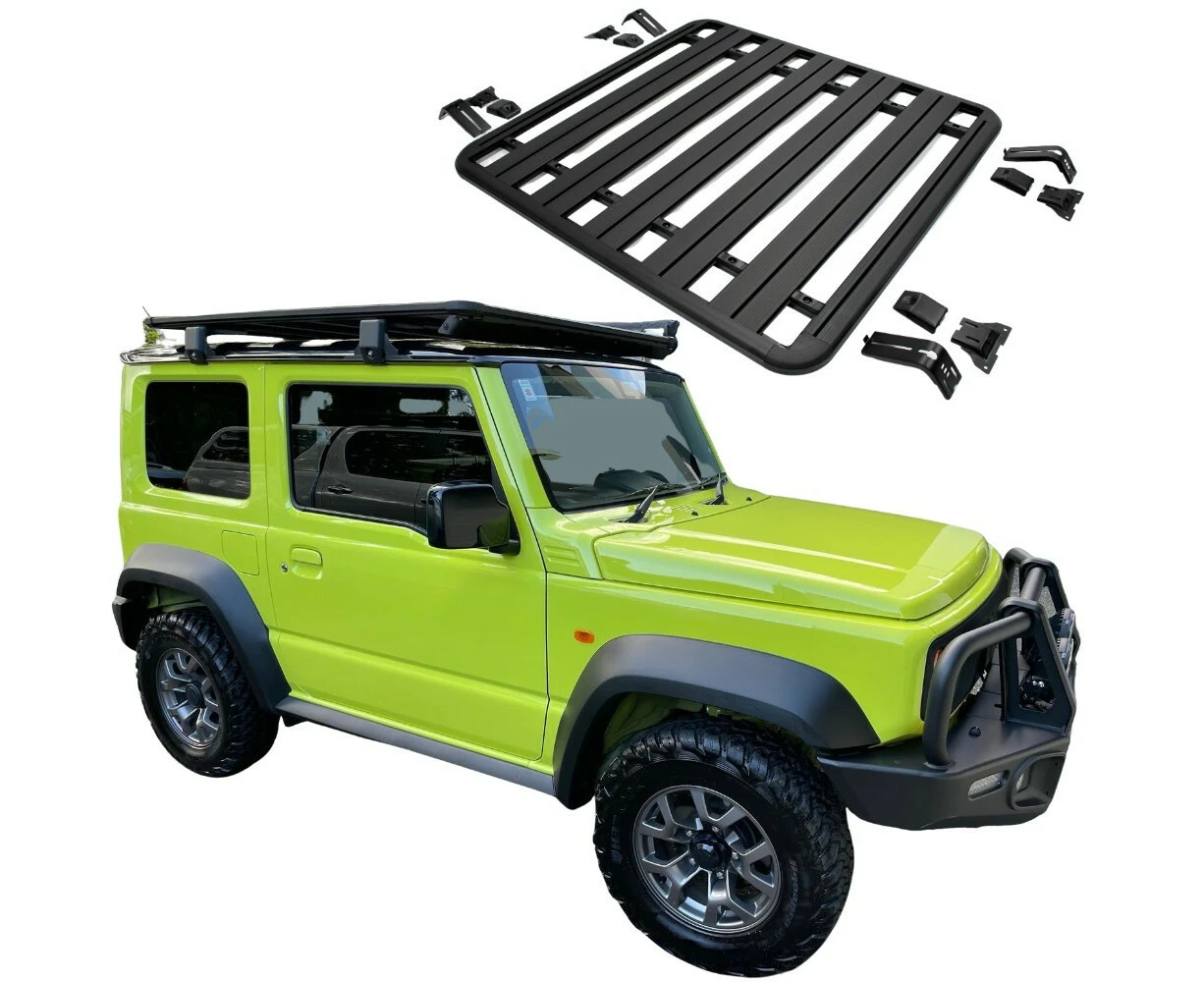 Aluminium Flat Roof Rack Cage Fits Suzuki Jimny 135cm x 125cm Rain Gutter Mounts GJ Series Tradie