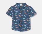 Gem Look Boys' Christmas Dino Woven Shirt & Shorts Set - Dark Blue/Brown