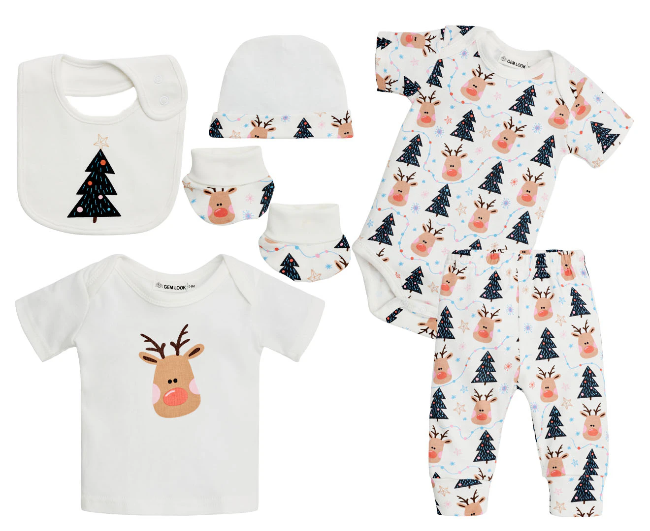 Gem Look Baby Reindeer Organic Cotton 6-Piece Clothes Set