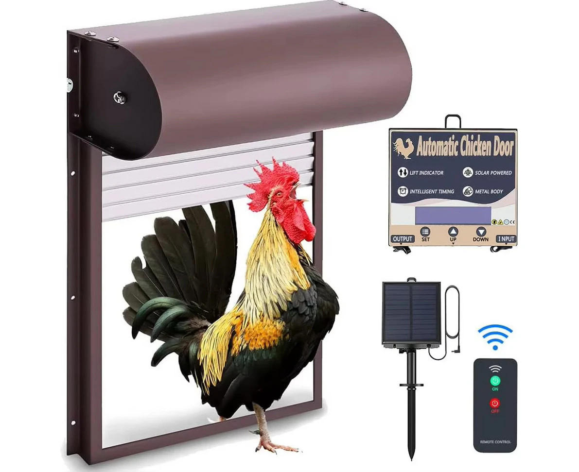 Automatic Chicken Coop Door with Programmable Battery-Operated & Plug-in Timer, Anti-Pinch Roller Shutter & Aluminum Alloy Frame Door Openers for Home