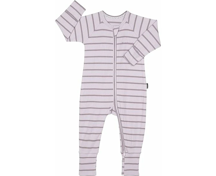 Unisex Kids Bonds Baby 2-Way Zip Wondersuit Coverall Purple Stripe Cotton/Elastane