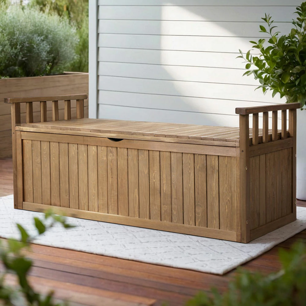 Gardeon Outdoor Storage Bench Box 129cm Wooden Garden Toy Chest Sheds Patio Furniture XL Natural