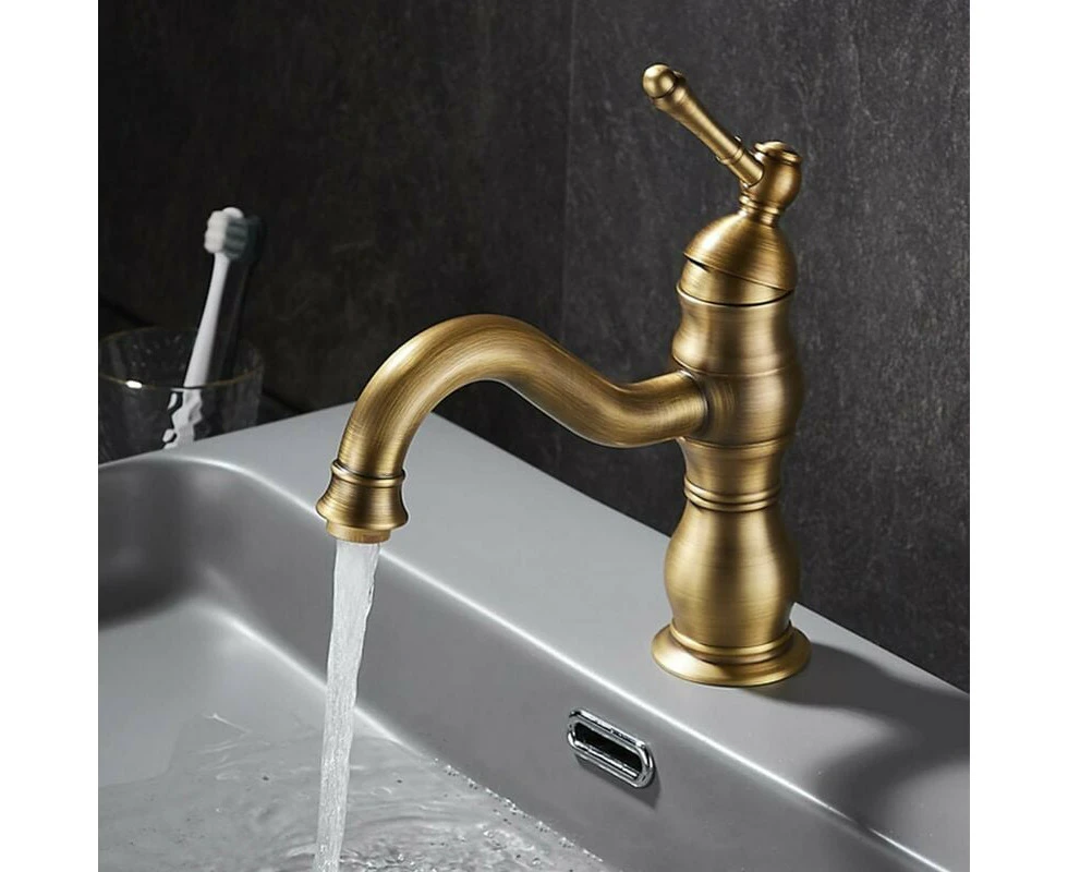 Retro Basin Faucet, 360° Swivel Bathroom Faucet, Brass Basin Mixer, Bathroom Mixer Tap with New Ceramic Valve, Gold