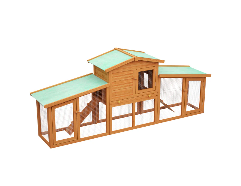 Advwin Rabbit Hutch Chicken Coop 204cm x 45cm x 85cm Large Run Wooden Outdoor Bunny Cage House