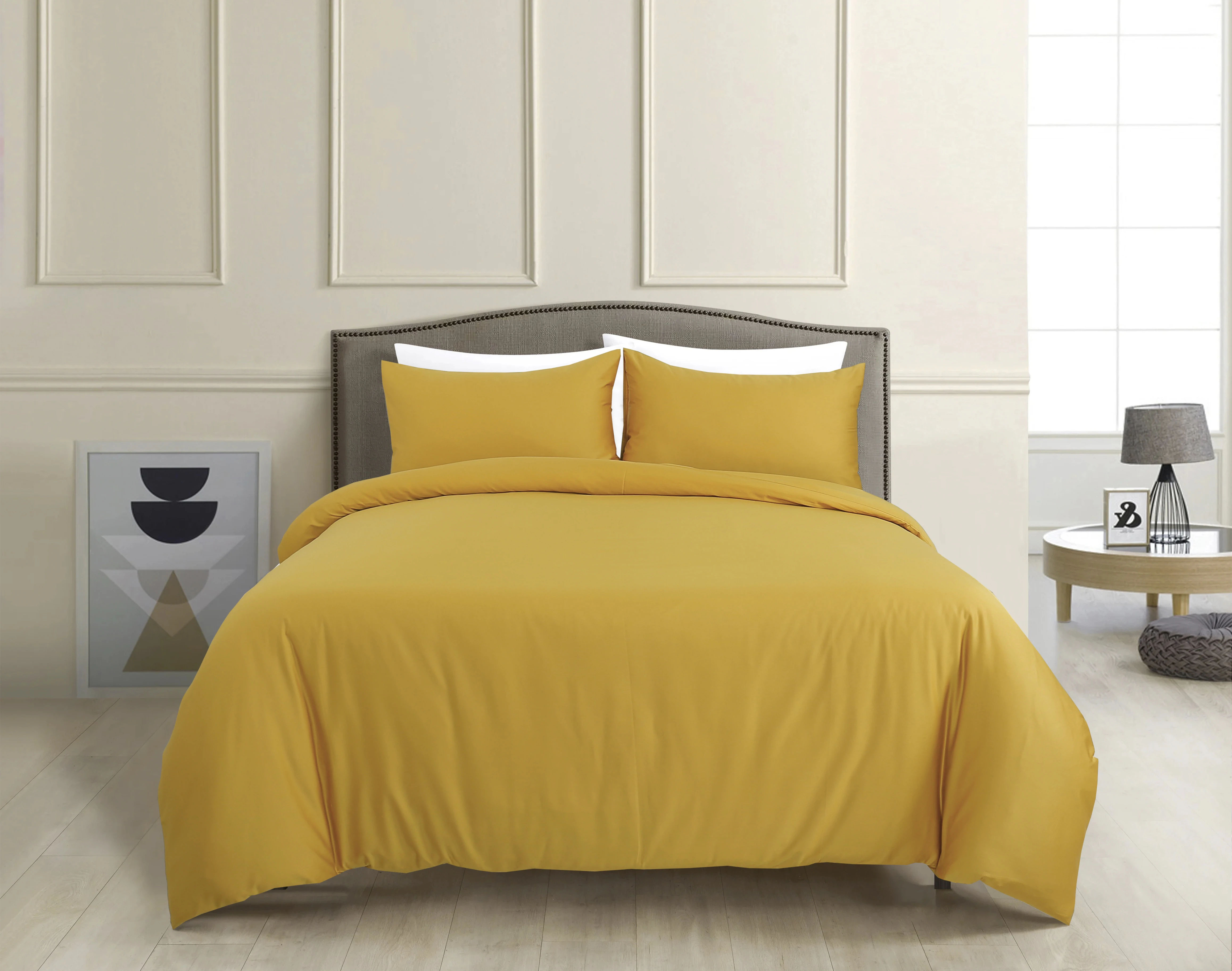 RAGA 100% Cotton Quilt Cover Set (375 Thread Count), Super Soft with Sateen Weave, 3 Pieces Doona Cover Set, Solid Plain Golden Mustard Color