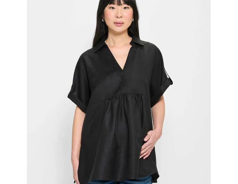 Target Maternity Linen Blend Popover Shirt