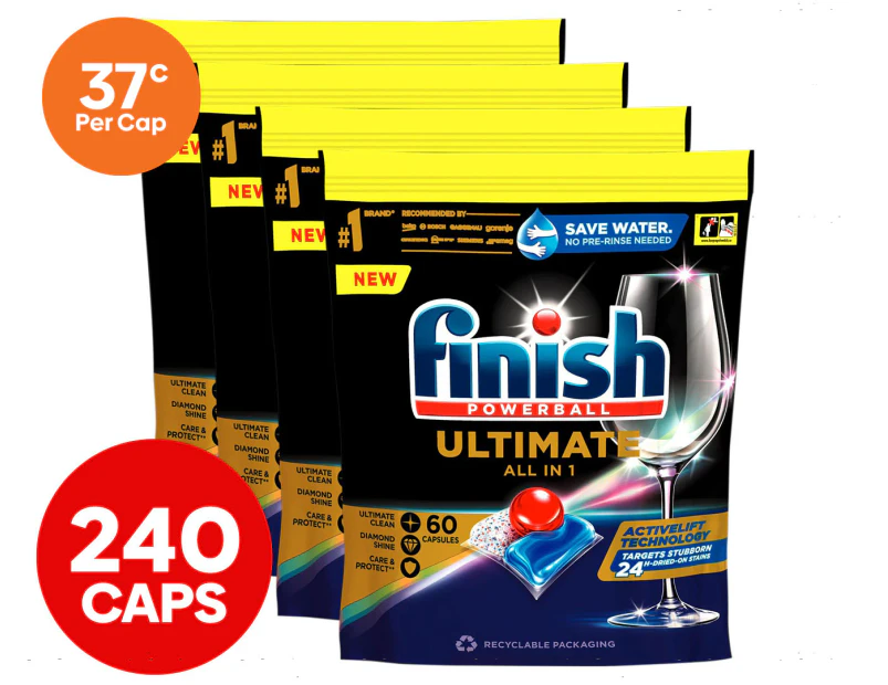 4 x 60pk Finish Powerball Ultimate All in 1 Dishwashing Caps