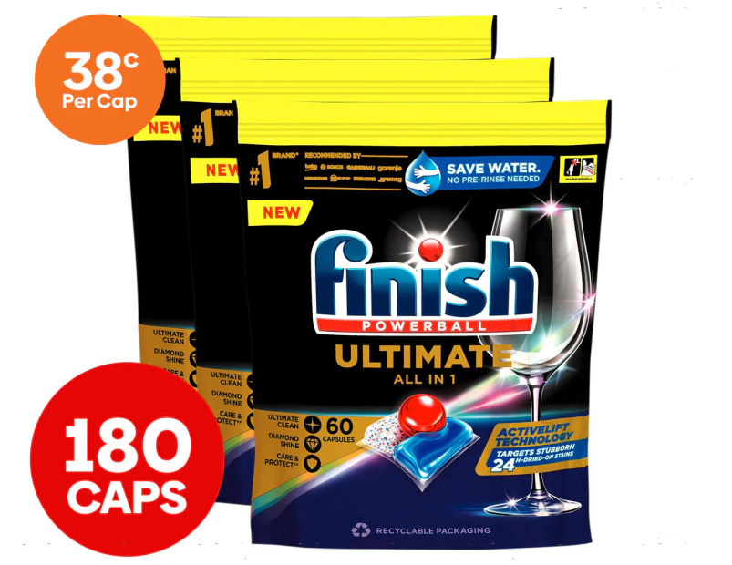 3 x 60pk Finish Powerball Ultimate All in 1 Dishwashing Caps