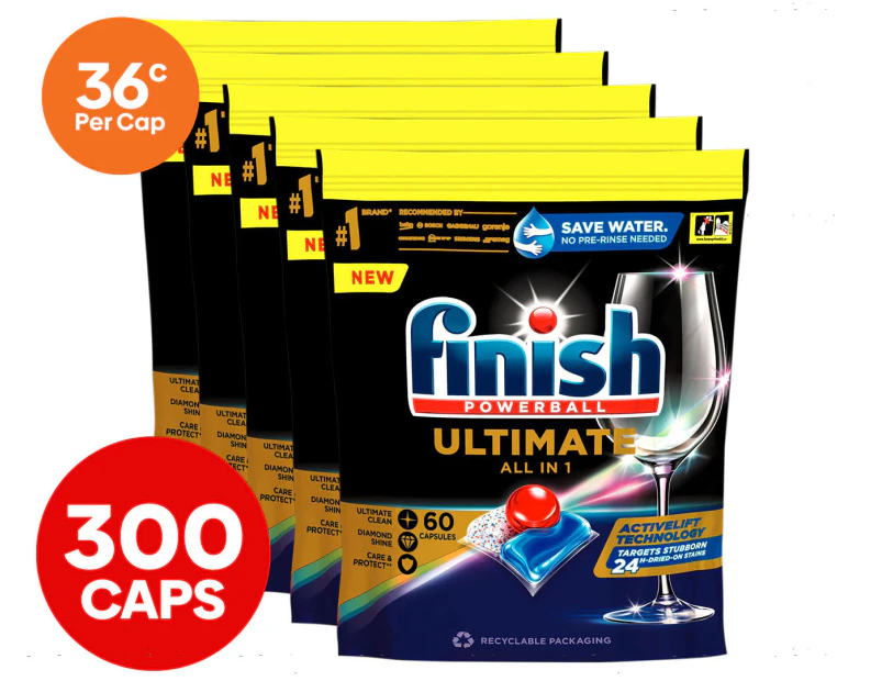 5 x 60pk Finish Powerball Ultimate All in 1 Dishwashing Caps