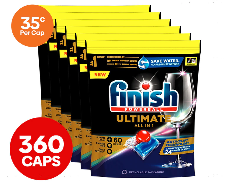 6 x 60pk Finish Powerball Ultimate All in 1 Dishwashing Caps