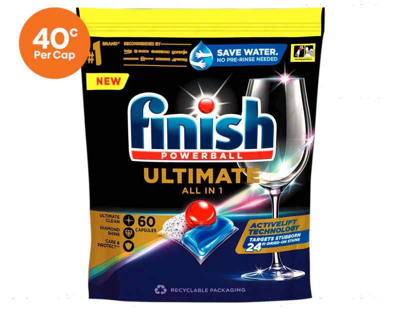 Finish Powerball Ultimate All in 1 Dishwashing Caps 60pk