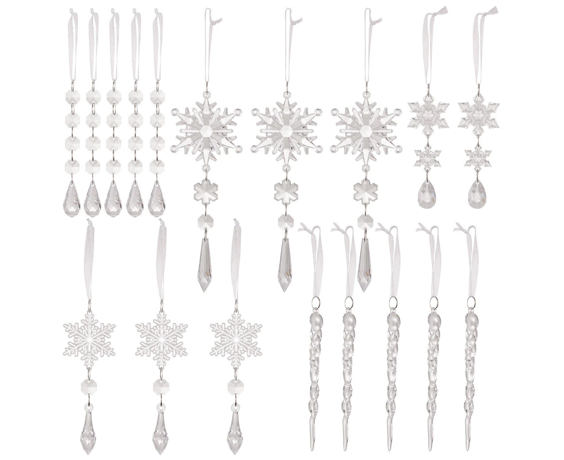 18 Pcs Christmas Decoration Acrylic Snowflake Icicles Christmas Tree Icicle Snowflake With Crystal Line Ornaments Set