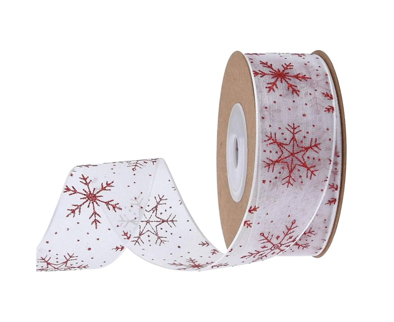 1 Roll 10M Christmas Ribbon Snowflake Pattern Foldable Decorative Xmas Packaging Decoration Ribbon for Christmas - Red