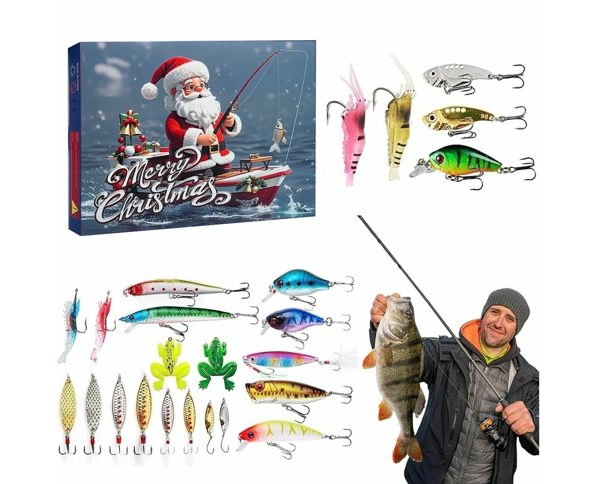 Christmas Fishing Tackle Advent Calendar,24Days Surprise Countdown Calendar