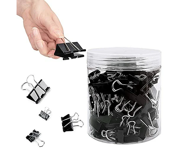 Black Bulldog Clips 100 pcs 4 Sizes Metal Paper Clips