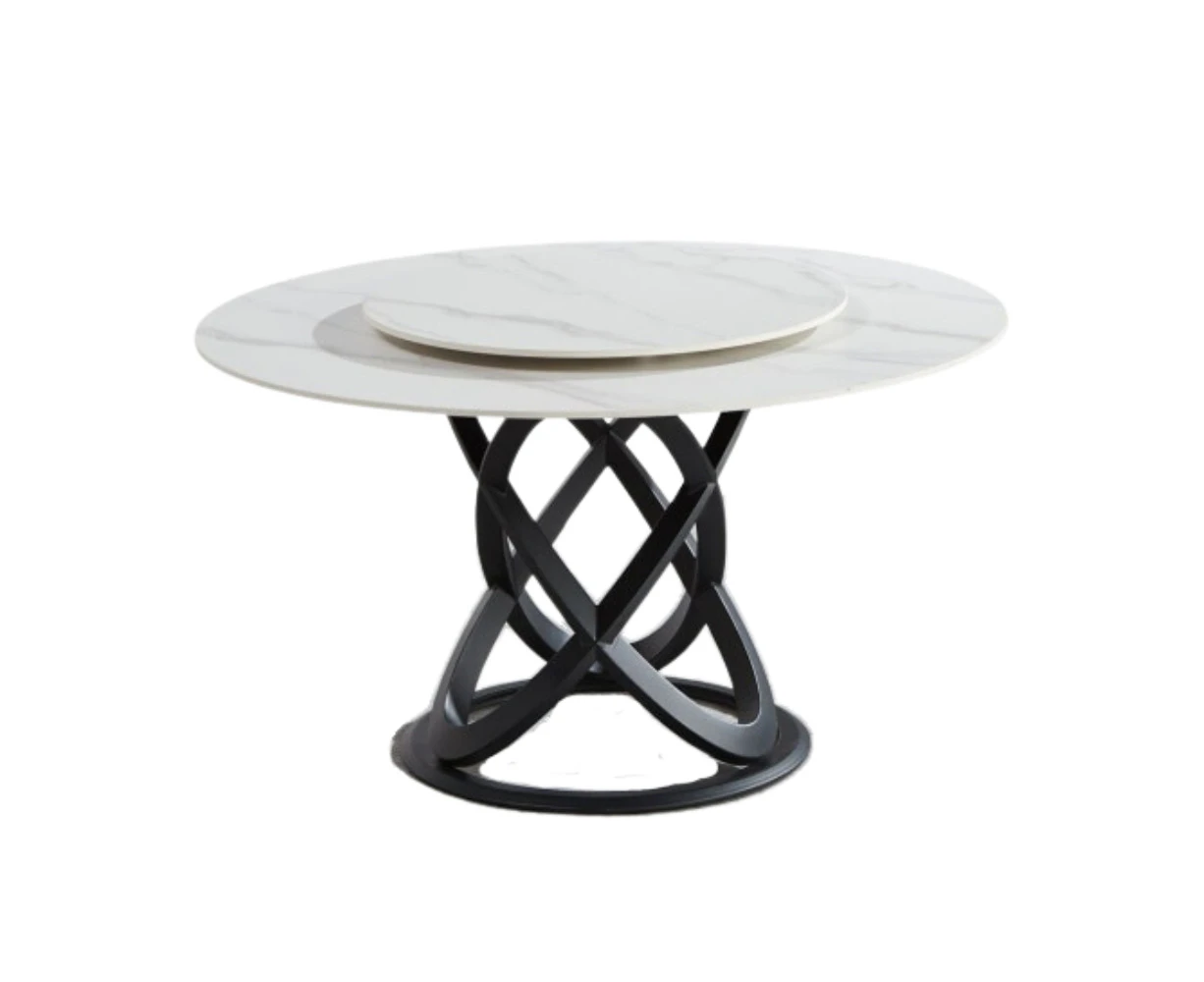 Our Home Hayes Luxurious Sintered Stone Round Dining Table 130cm W/ Lazy Susan - Black & White