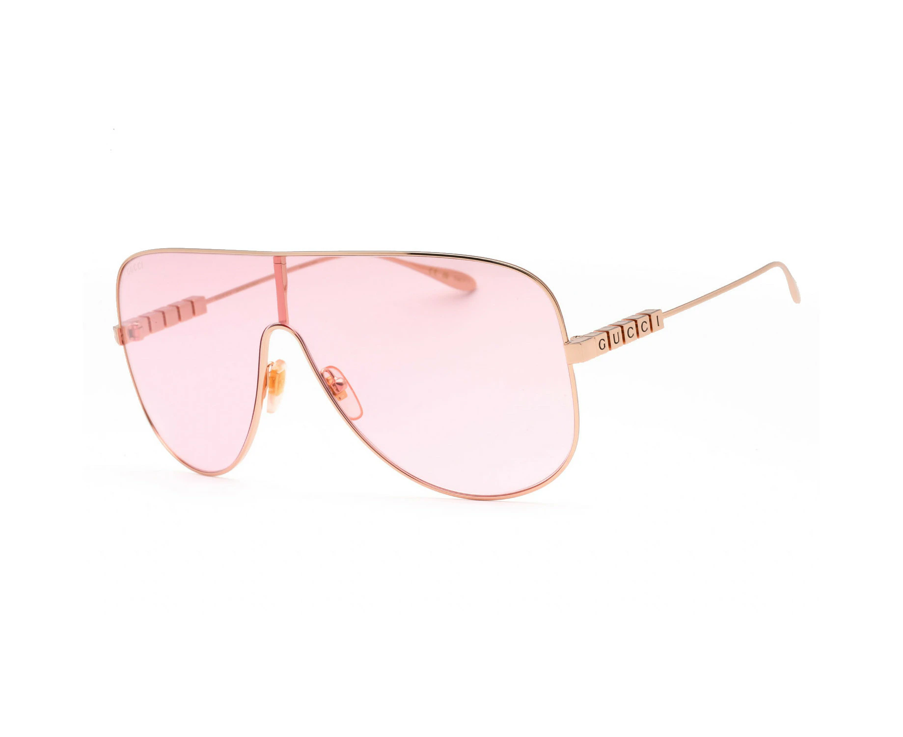 Gucci Women's GG1436S 004 Gold-Gold / Pink Full Rim Shield Style Sunglasses