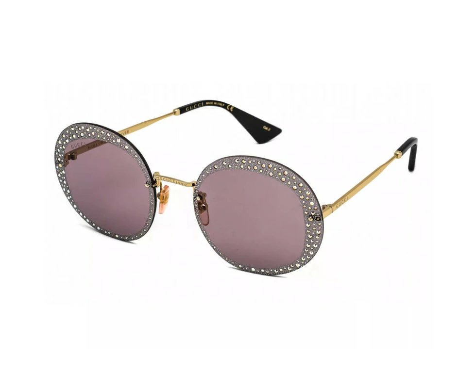 Gucci Women's Round GG0899S 001 Gold-Gold / Violet Rimless Metal Sunglasses 61mm