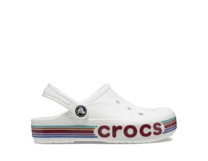 Crocs Toddler Bayaband Rainbow Glitter Clogs - White